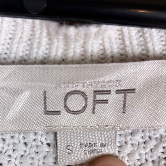 Ann Taylor LOFT Womens Sweater Cream Knit Crew Neck Long Sleeve 100% Cotton S - Picture 6 of 12
